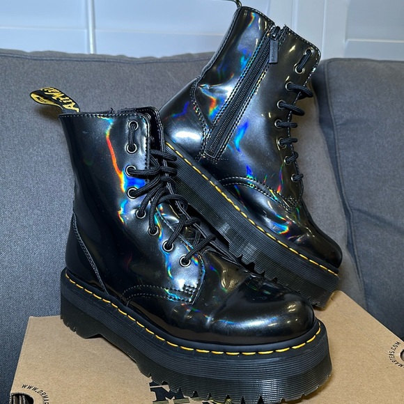 Dr Martens Docs Jason Gunmetal Hologram Platform Combat Boots - Picture 1 of 5